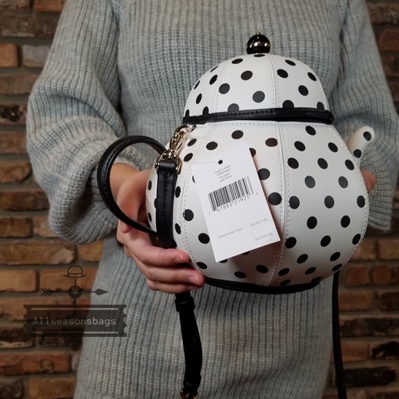 Kate Spade NY New York Tea Pot Tea Party White and Black CROSSBODY Authentic - Picture 6 of 10
